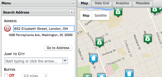 The Community Crime Map’s search bar with a street address entered